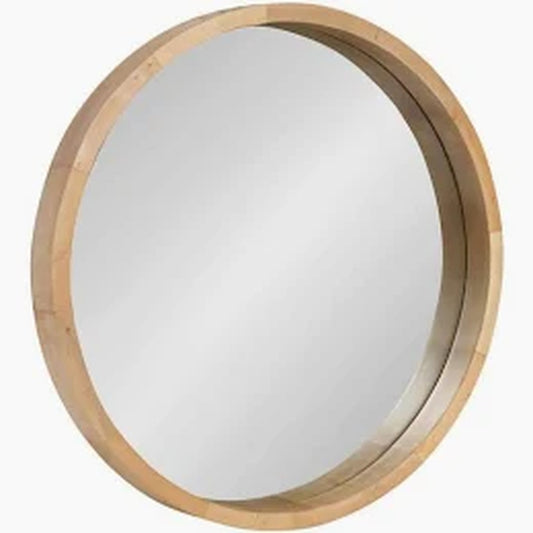 Kate&Laurel Medium Round Natural Contemporary Mirror 30 in H x 30 in W