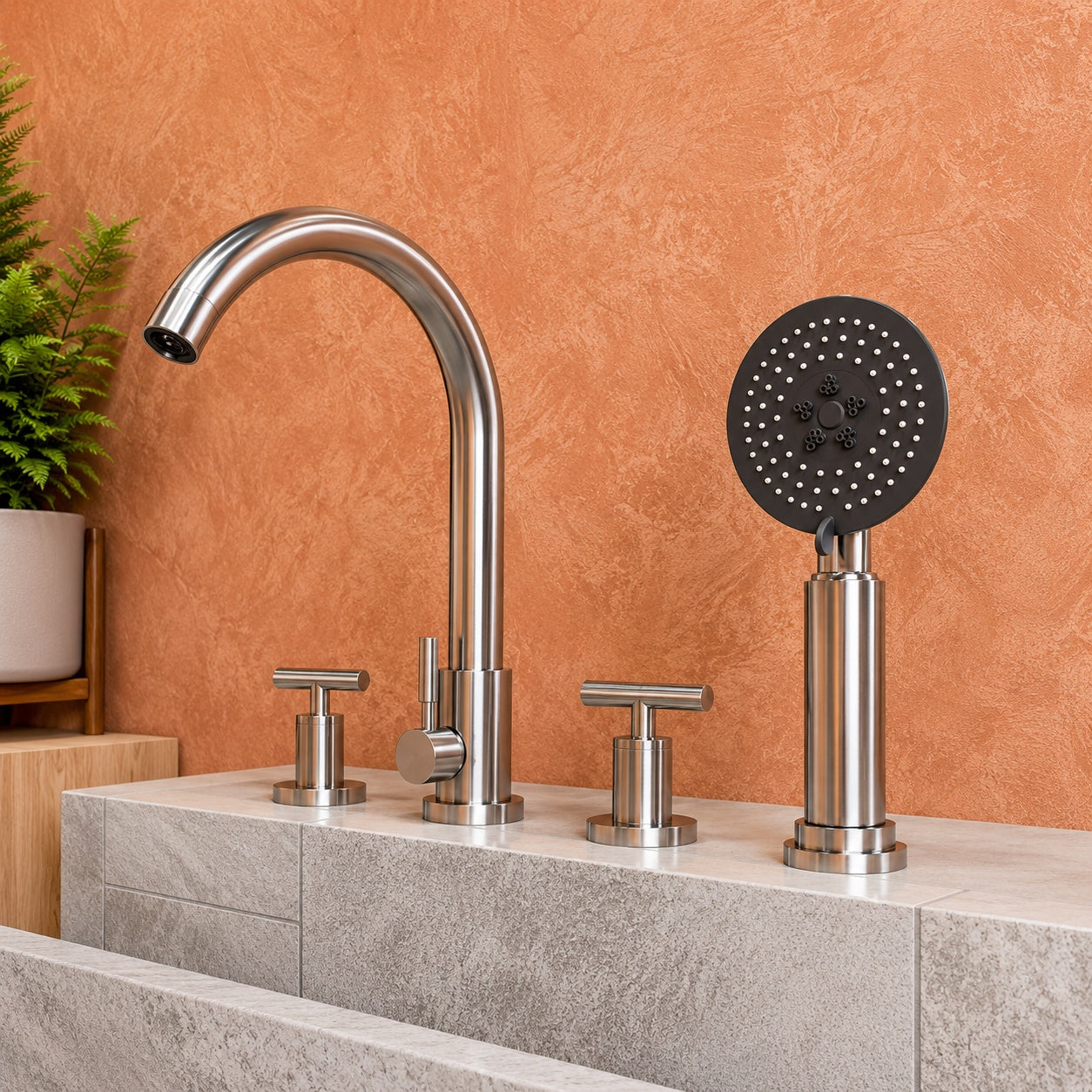 ALFI BRAND 2 Handle Deck Mount Roman Tub Faucet in Brushed Nickel
