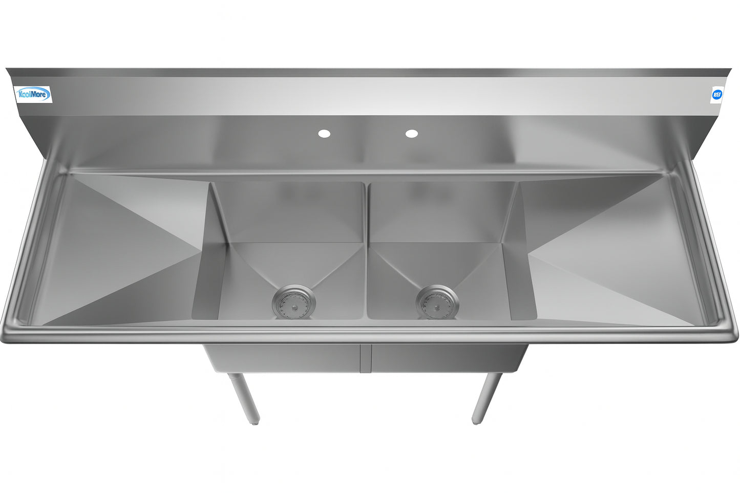 Koolmore 60 in. Freestanding Stainless Steel 2 Compartments Commercial Sink with Drainboard