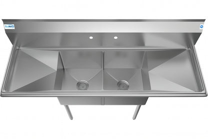 Koolmore 60 in. Freestanding Stainless Steel 2 Compartments Commercial Sink with Drainboard
