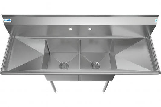 Koolmore 60 in. Freestanding Stainless Steel 2 Compartments Commercial Sink with Drainboard