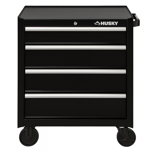 Husky 26.5 in. W x 18 in. D Standard Duty 4-Drawer Rolling Tool Cabinet in Gloss Black