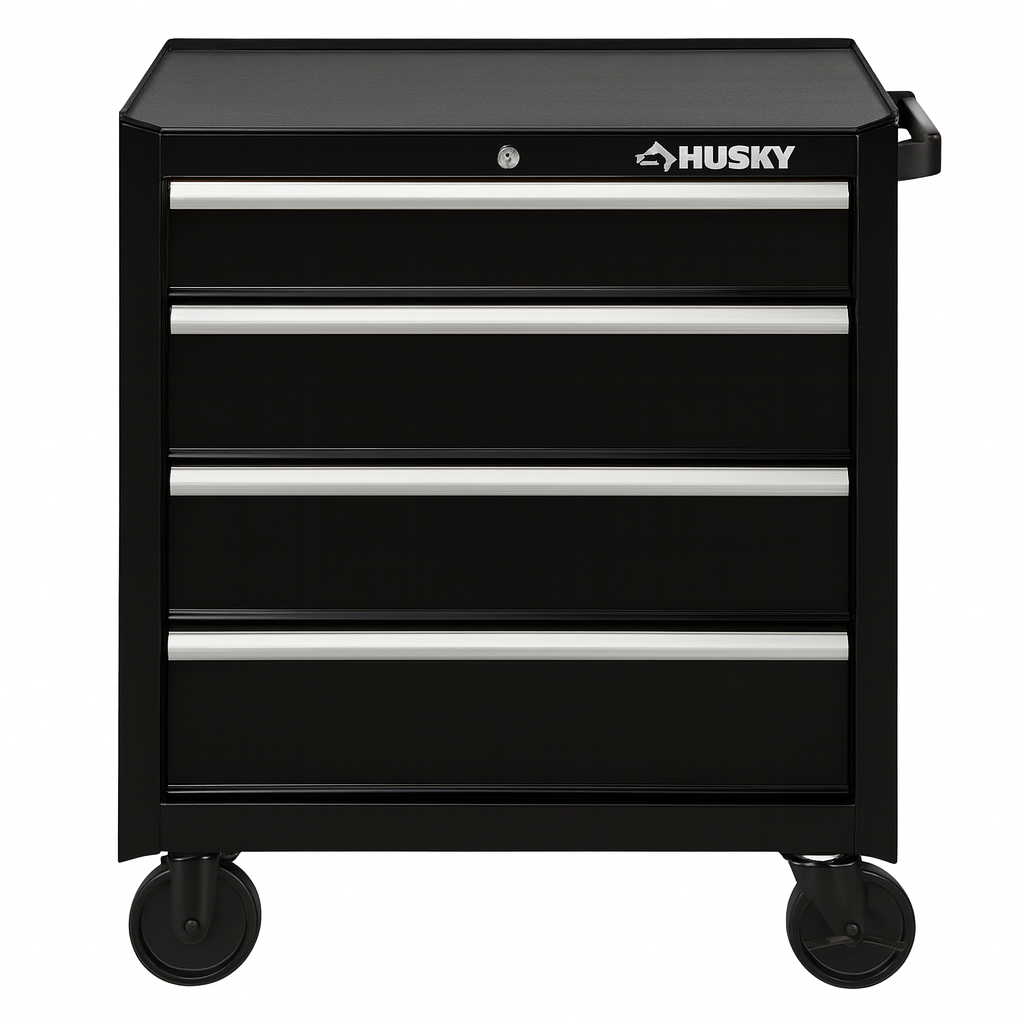 Husky 26.5 in. W x 18 in. D Standard Duty 4-Drawer Rolling Tool Cabinet in Gloss Black