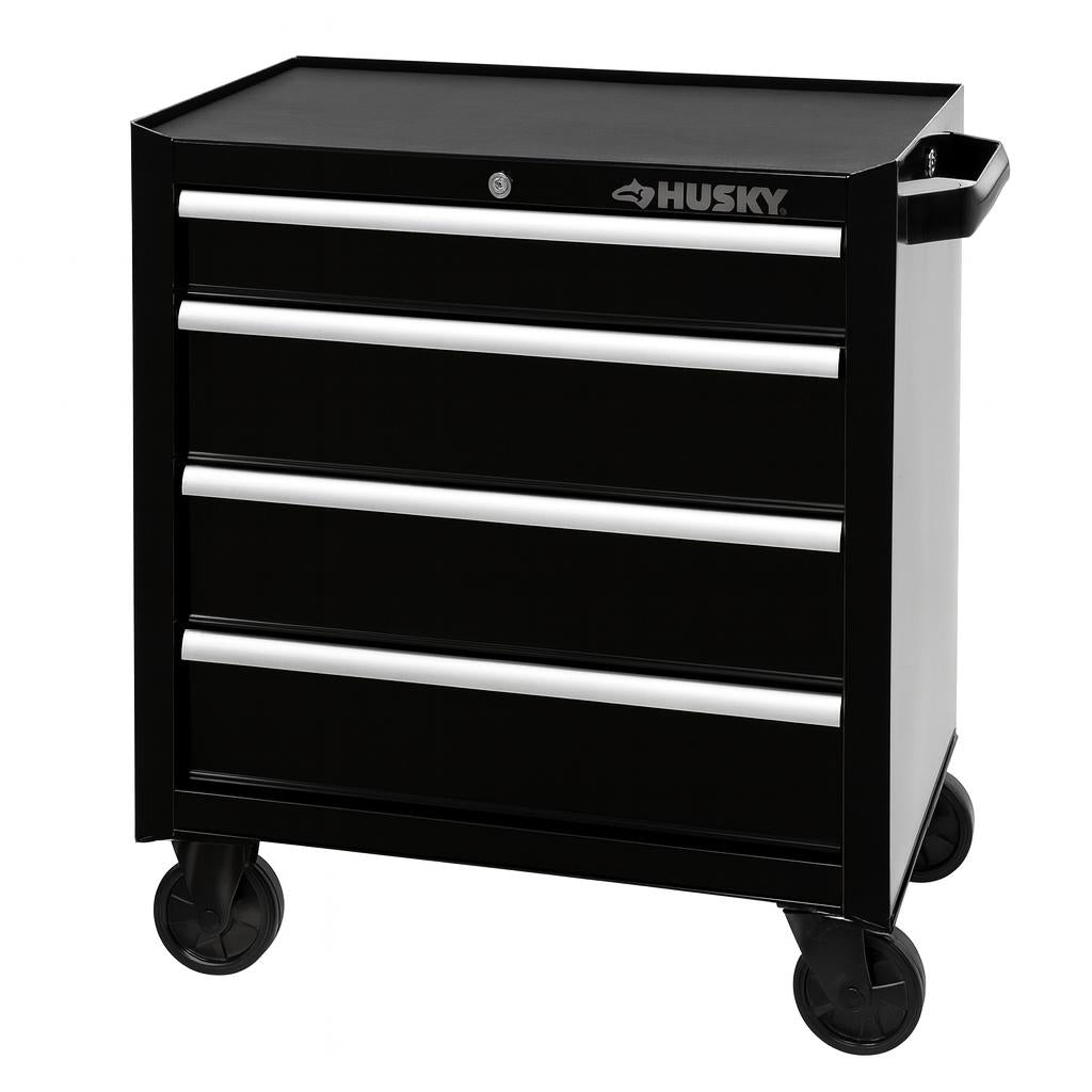 Husky 26.5 in. W x 18 in. D Standard Duty 4-Drawer Rolling Tool Cabinet in Gloss Black