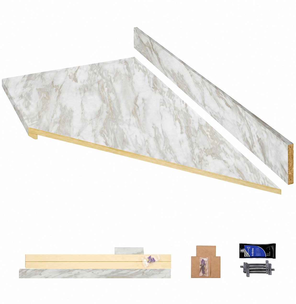 Hampton Bay 8 ft Right Miter Laminate Countertop All Inclusive Kit in Textured Drama Marble with Eased Edge and Loose Backsplash