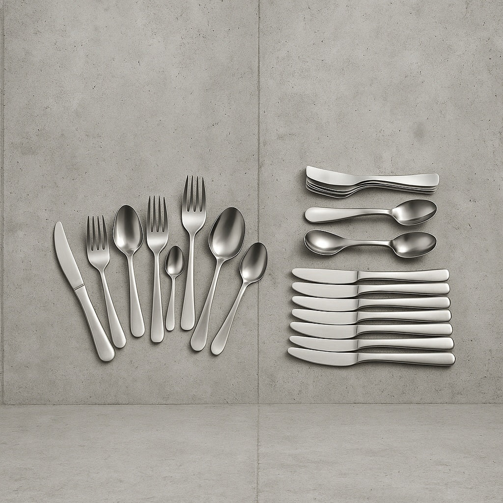 Home Decorators Collection Maywood 45 Piece Stainless Steel Flatware Set Service for 8 KS0989 45P/310200091 840082800088 Home Decorators Collection