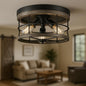 Progress Lighting Fairforest Collection 15.75 in. 3-Light Matte Black Farmhouse Flush Mount with Aged Oak Accents