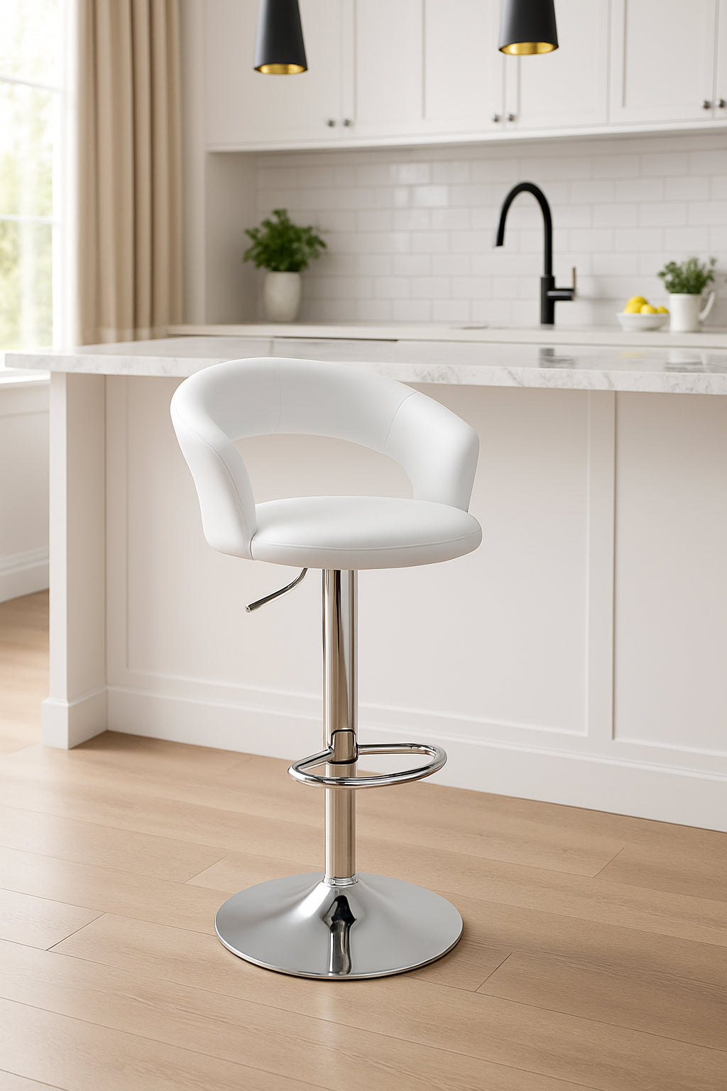 Coaster Upholstered Bar Stool with Adjustable Height White and Chrome