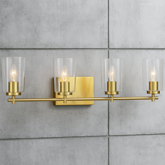 Adley Collection 32 in. 4 Light Gold Satin Brass Clear Glass New Traditional Bathroom Vanity Light P300157 012