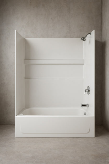 Bootz Industries Maui NexTile 60 in L x 30 in W x 77 in H Alcove Bathtub and Shower Stall Combo Kit with Left Hand Drain in White BTZ MAUI L NXT