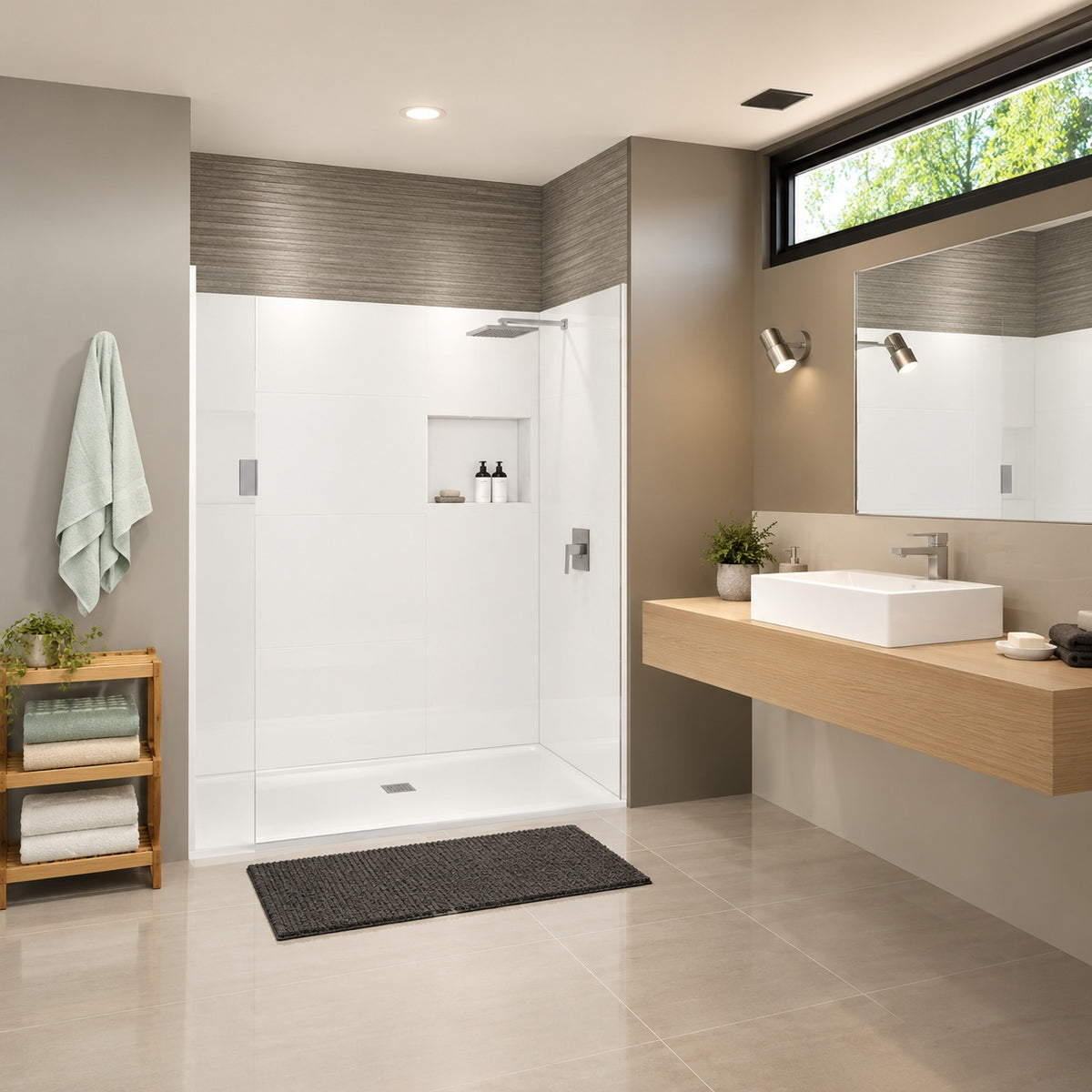 Bootz Industries Maui NexTile 60 in L x 30 in W x 77 in H Alcove Bathtub and Shower Stall Combo Kit with Left Hand Drain in White BTZ MAUI L NXT