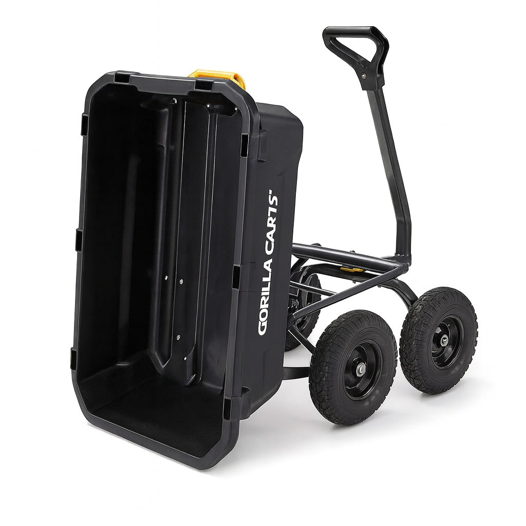 GORILLA CARTS 7 cu. ft. (40 in. x 27 in. x 11 in.), Patented Poly Bed Dumping Garden Cart, 1200 lbs. Capacity, Pull/Tow Handle Design