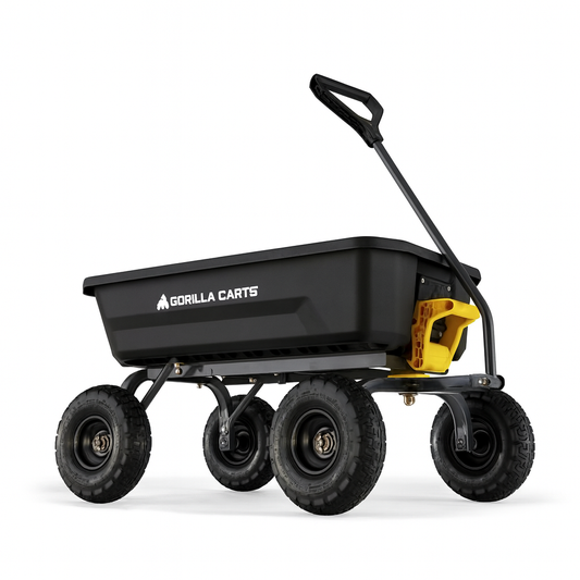 GORILLA CARTS 4 cu. ft. Patented Poly Dumping Garden Cart, 600 lbs. Capacity, 35 in. x 22 in. x 8 in. Bed, 10 in. Pneumatic Tires