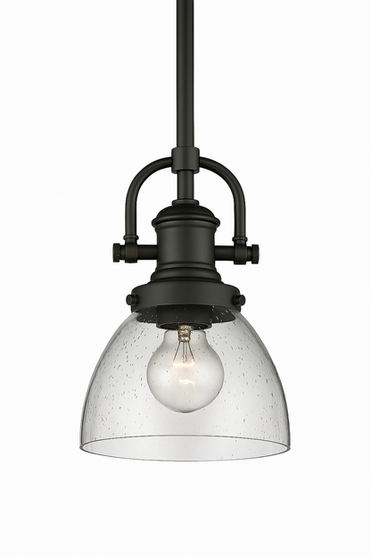 Golden Lighting Hines 1 Light Rubbed Bronze Standard Mini Pendant with Glass Shade 3118 M1L RBZ SD/310534108 844375074514 Golden Lighting