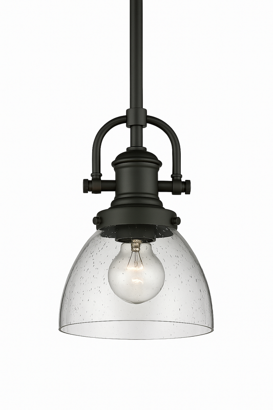 Golden Lighting Hines 1 Light Rubbed Bronze Standard Mini Pendant with Glass Shade 3118 M1L RBZ SD/310534108 844375074514 Golden Lighting