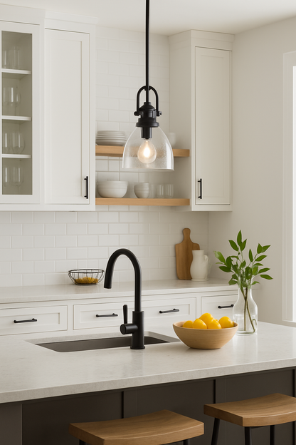 Golden Lighting Hines 1 Light Rubbed Bronze Standard Mini Pendant with Glass Shade 3118 M1L RBZ SD/310534108 844375074514 Golden Lighting