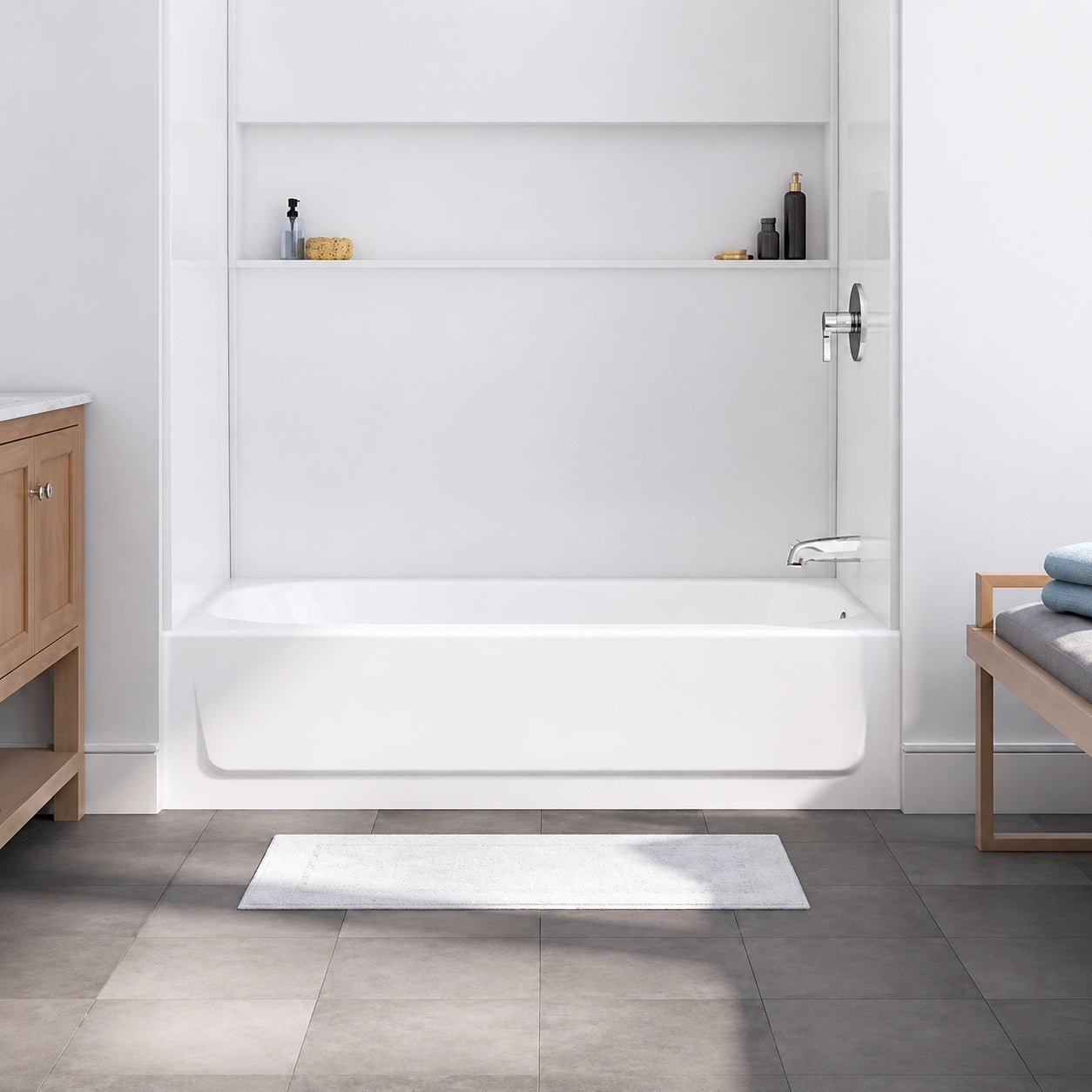 Bootz Industries Mauicast 60 in x 32 in Alcove Soaking Bathtub with Right Drain in White