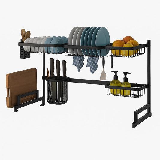 eModernDecor Avery 37.4 in. Black Stainless Steel Standing Dish Rack