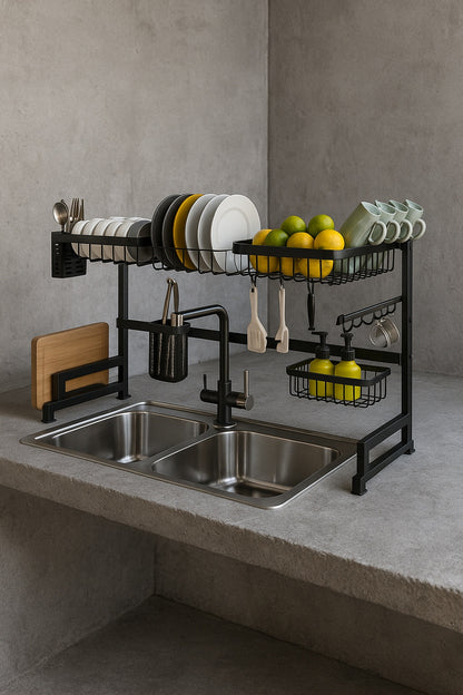 eModernDecor Avery 37.4 in. Black Stainless Steel Standing Dish Rack