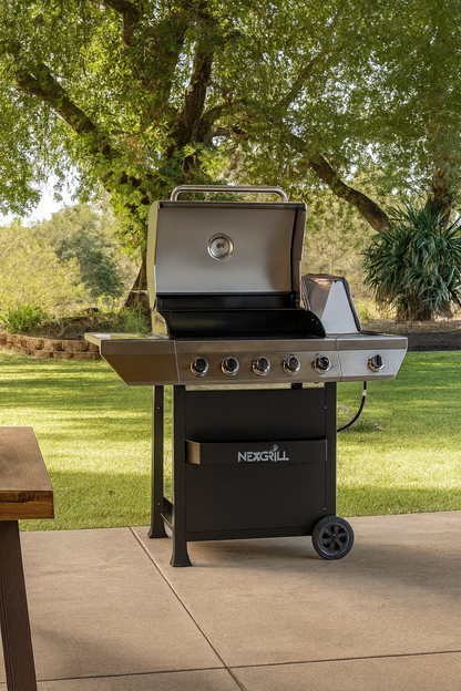 Nexgrill 5 Burner Propane Gas Grill in Stainless Steel with Side Burner and Condiment Rack
