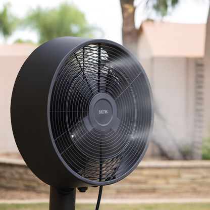 NewAir 18 in 3 Speed Wide Angle Oscillating Outdoor Misting Fan and Pedestal Fan for Cool Down 500 sq ft Black