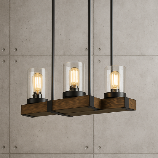 LNC Modern Farmhouse Chandelier 3 Light Black Rustic Wood Beam Linear Island Pendant Lighting with Seeded Glass Shades A03527/311284284 811159034026 LNC