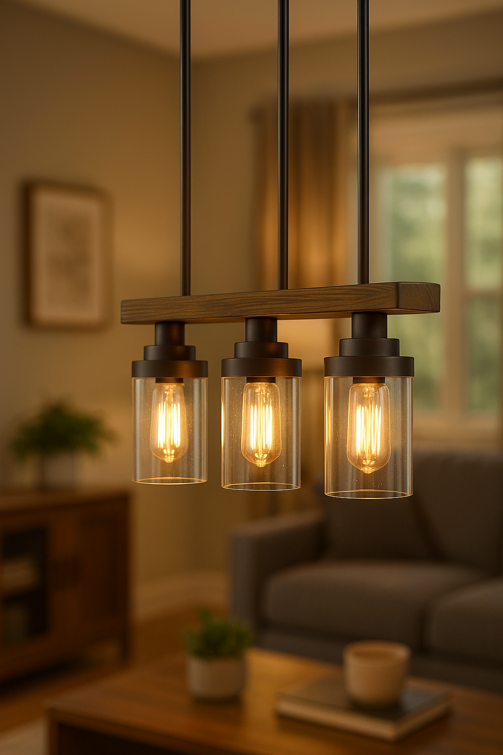 LNC Modern Farmhouse Chandelier 3 Light Black Rustic Wood Beam Linear Island Pendant Lighting with Seeded Glass Shades A03527/311284284 811159034026 LNC