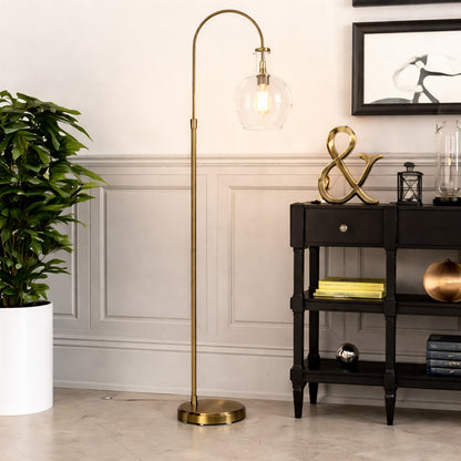Meyer Cross Verona Arc 65 In Brass Floor Lamp With Seeded Glass Shade