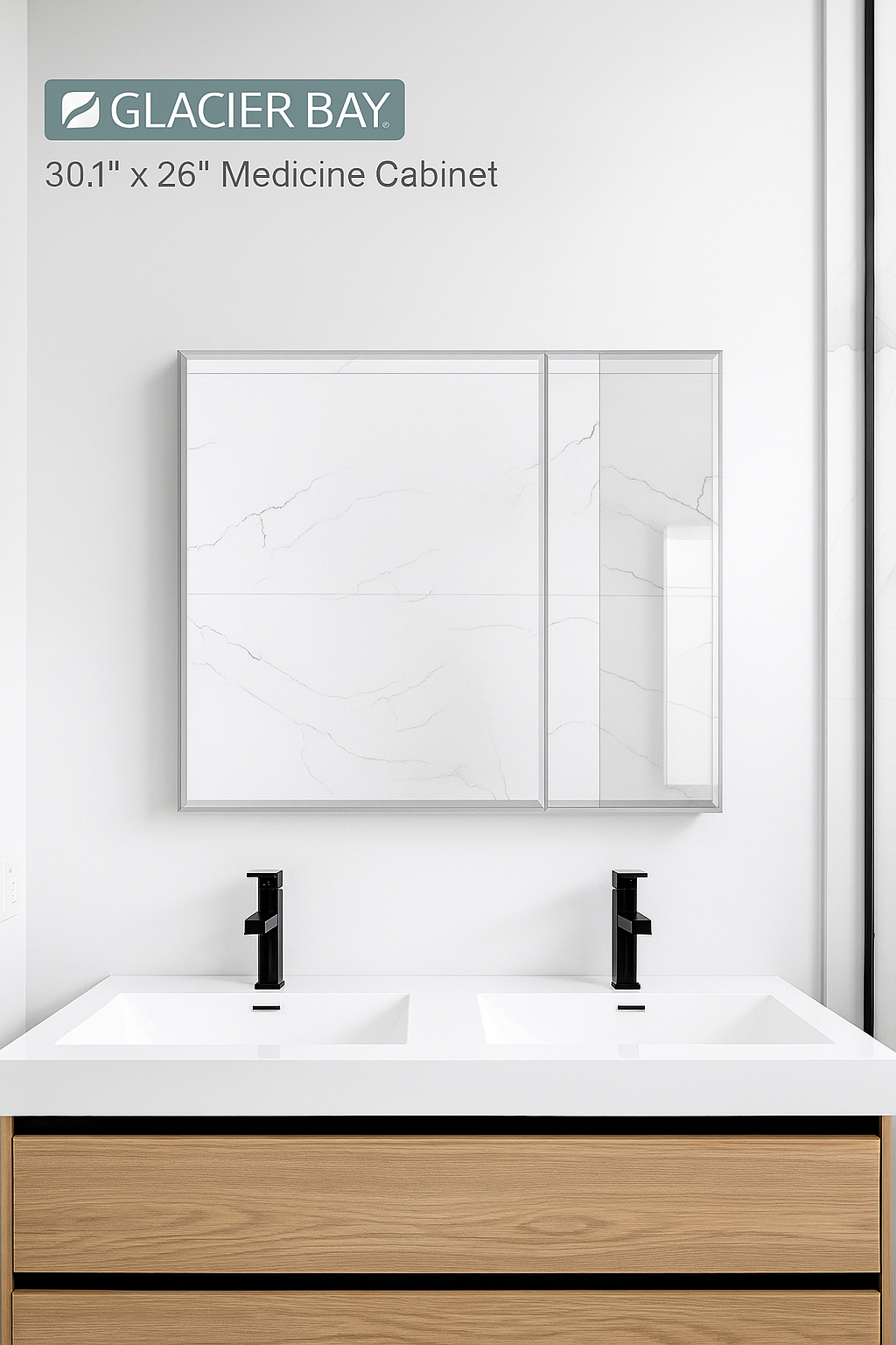 Glacier Bay 30 in W x 26 in H Rectangular Wood Composite Medicine Cabinet with Mirror