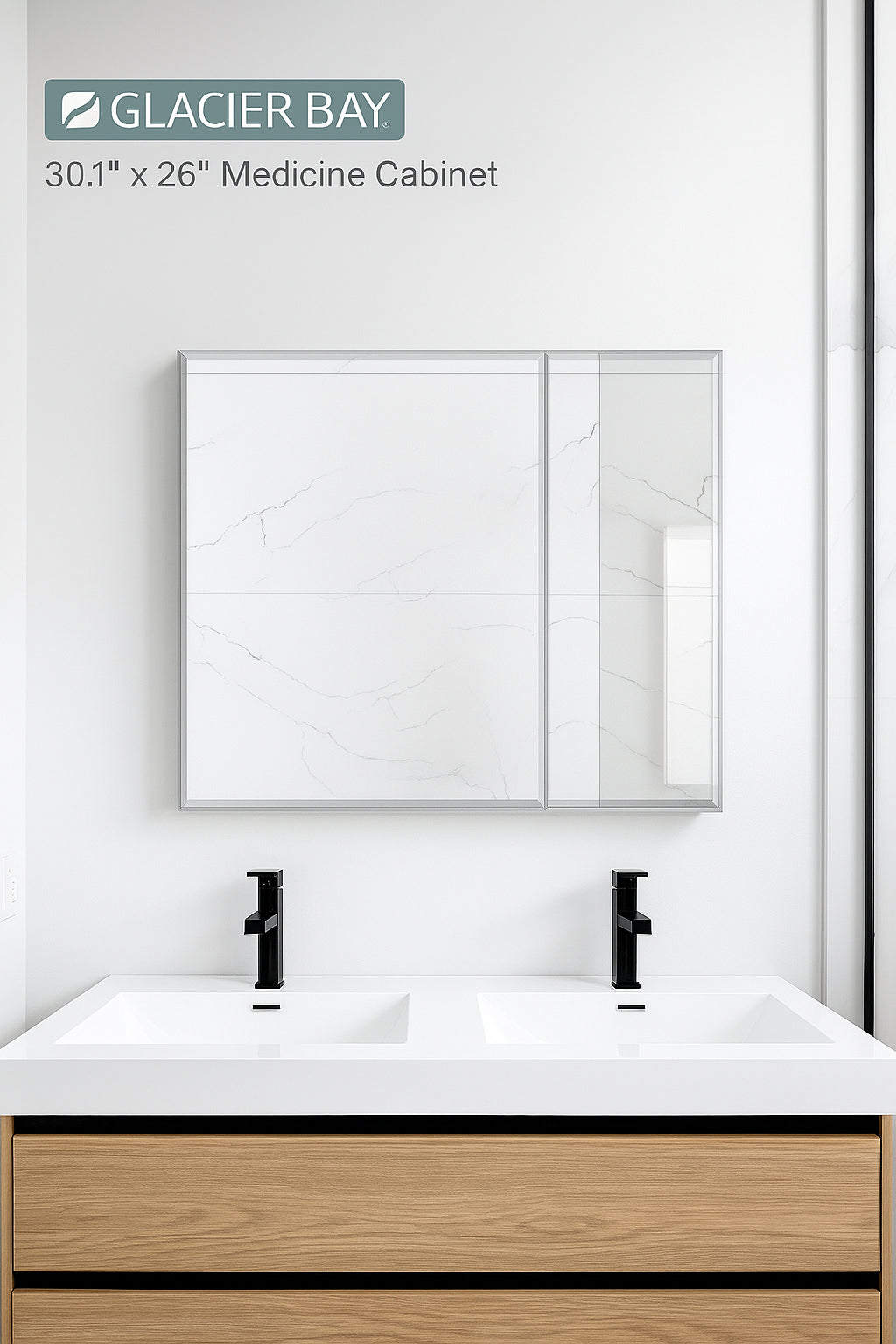 30 in. W x 26 in. H Rectangular Wood Composite Medicine Cabinet with Mirror