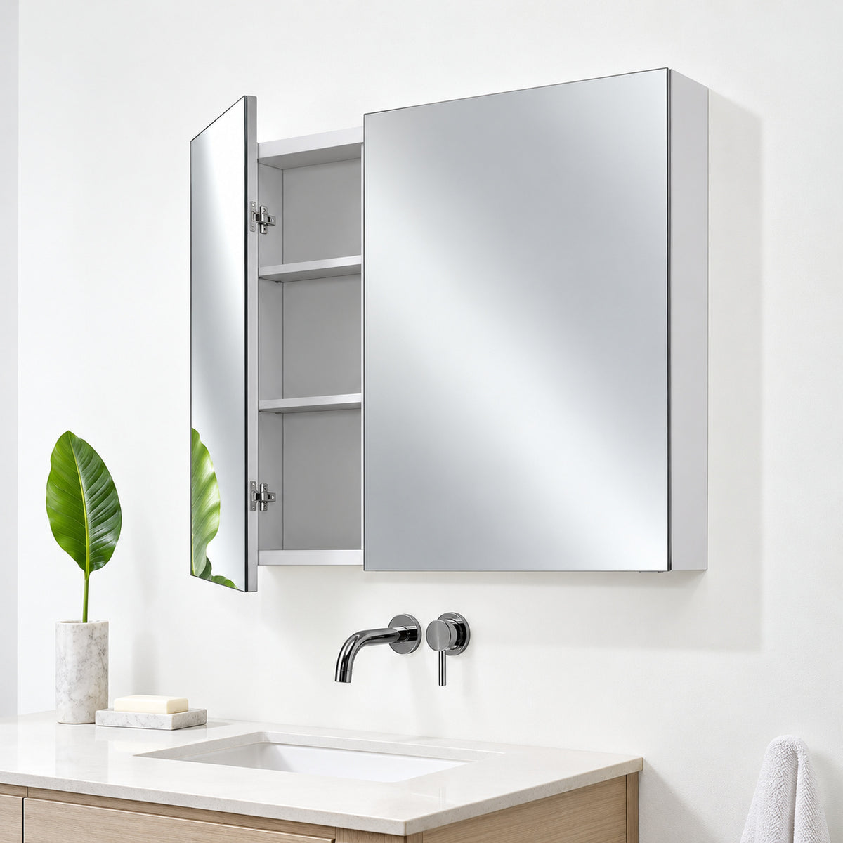 Glacier Bay 30 in W x 26 in H Rectangular Wood Composite Medicine Cabinet with Mirror 83010