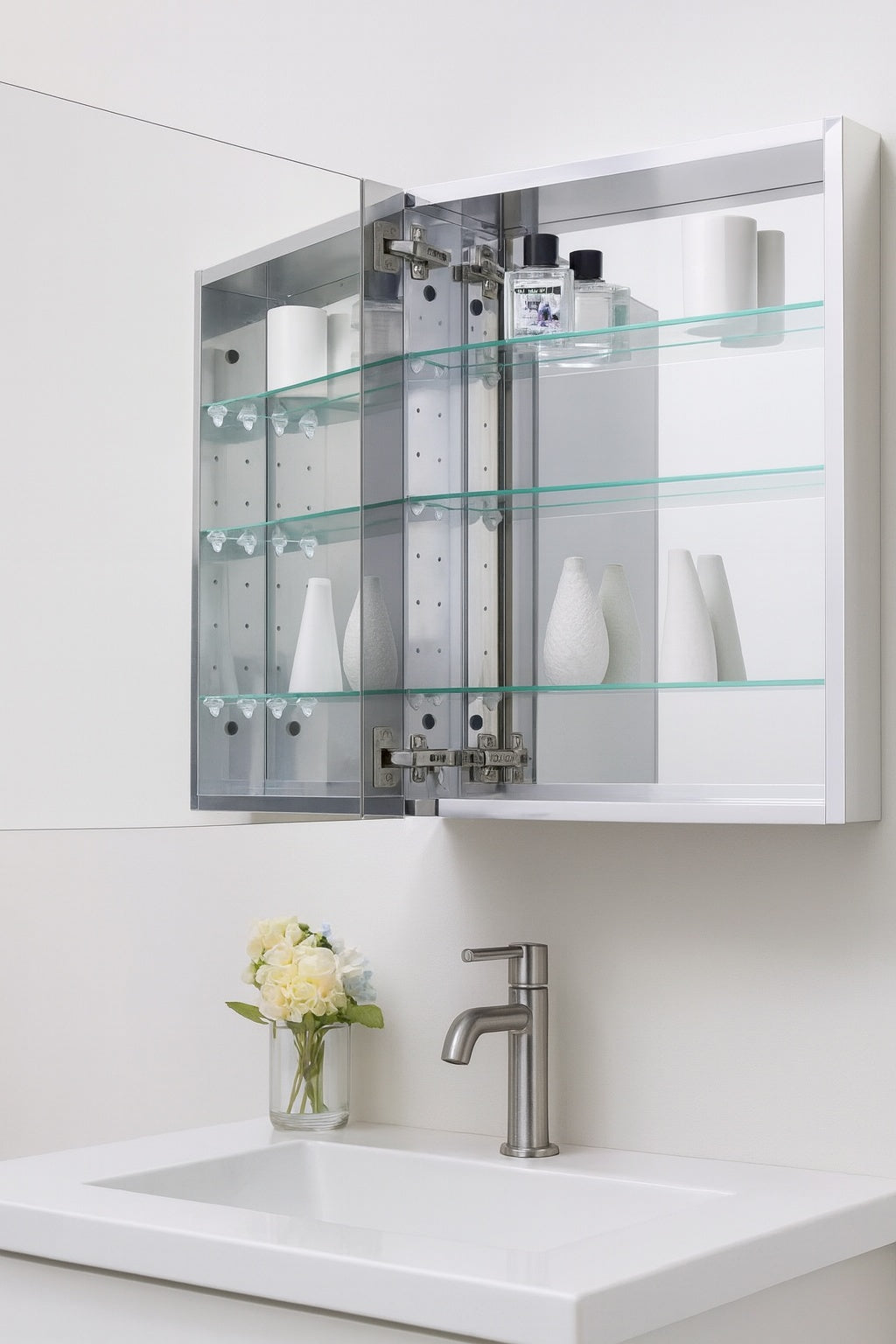 Glacier Bay 23 6 in W x 30 in H Rectangular Wood Composite Medicine Cabinet with Mirror