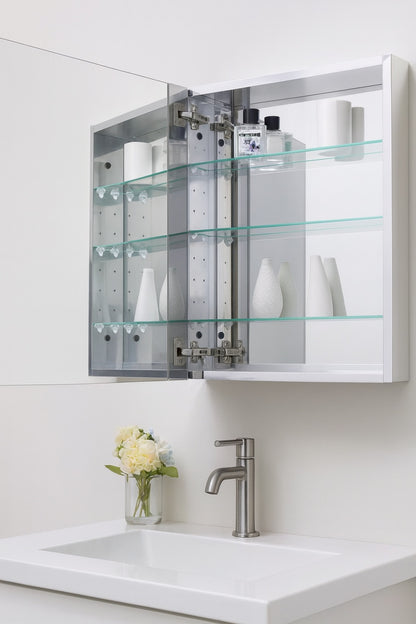 Glacier Bay 23 6 in W x 30 in H Rectangular Wood Composite Medicine Cabinet with Mirror