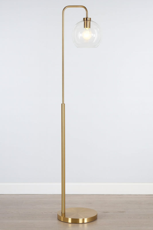 Meyer&Cross Harrison 62 in. Brass Finish Arc Floor Lamp with Glass Shade