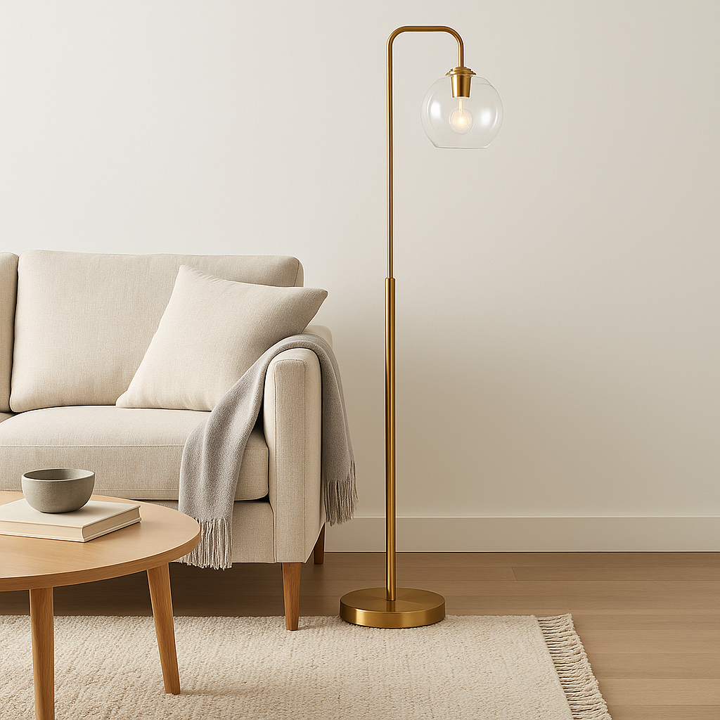 Meyer&Cross Harrison 62 in. Brass Finish Arc Floor Lamp with Glass Shade