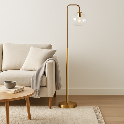 Meyer&Cross Harrison 62 in. Brass Finish Arc Floor Lamp with Glass Shade
