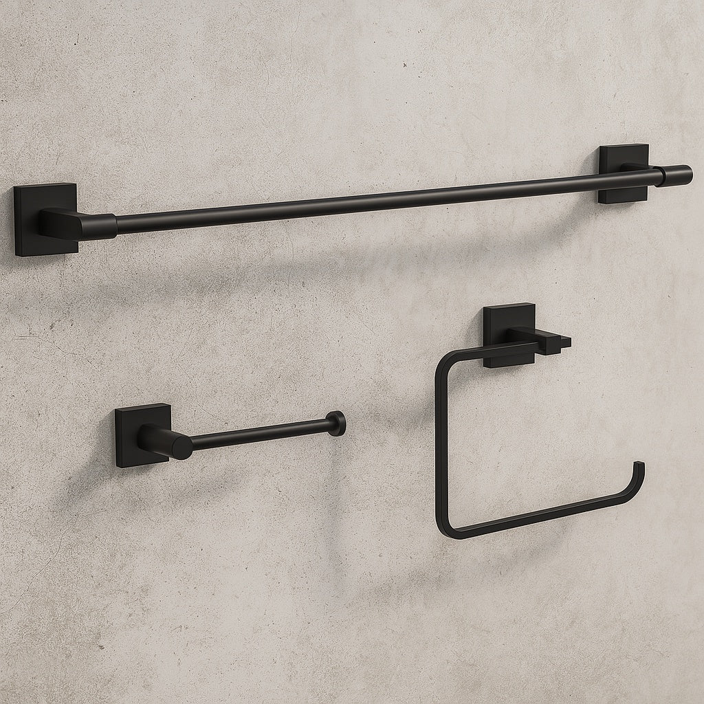 Maxted 3-Piece Bathroom Hardware Set 24 in. Towel Bar, Toilet Paper Holder, Towel Ring, Matte Black