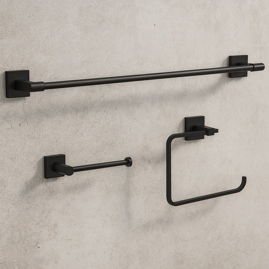 Maxted 3-Piece Bathroom Hardware Set 24 in. Towel Bar, Toilet Paper Holder, Towel Ring, Matte Black