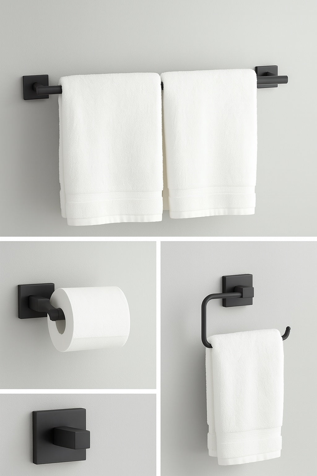Maxted 3-Piece Bathroom Hardware Set 24 in. Towel Bar, Toilet Paper Holder, Towel Ring, Matte Black