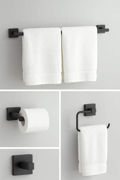 Maxted 3-Piece Bathroom Hardware Set 24 in. Towel Bar, Toilet Paper Holder, Towel Ring, Matte Black