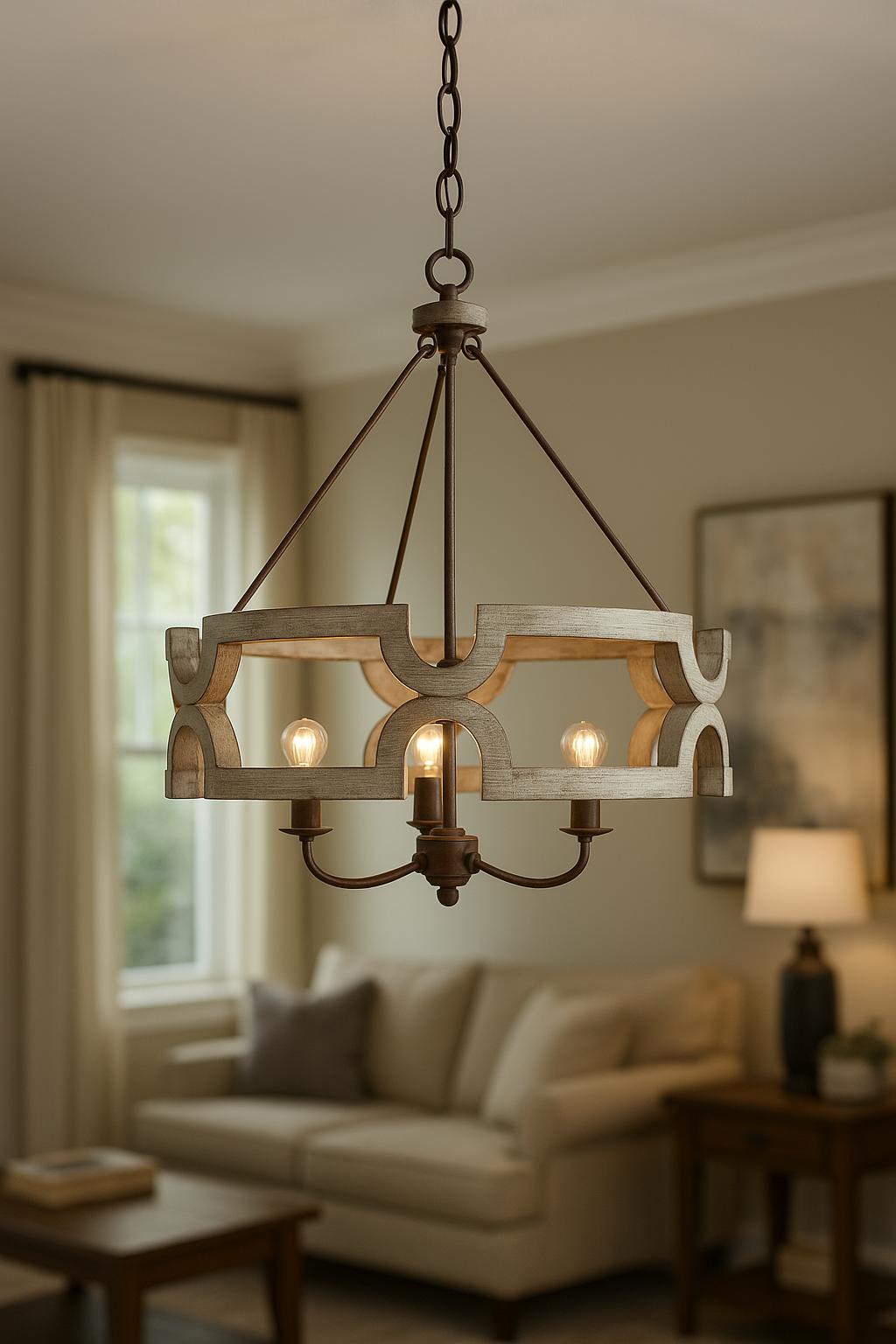LNC Drum Wood Chandelier Large Brown Round Island Pendant Light Farmhouse Chandelier Rustic Dining Room Chandelier A03564/311482833 811159034682 LNC