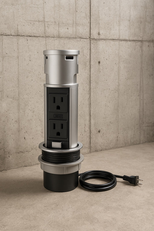 Space Saver Pop Up Outlet, 2 Power Outlets, 2 USB Ports 2.4 Amp, Overload Protection, Splash Resistant EM PU 200E