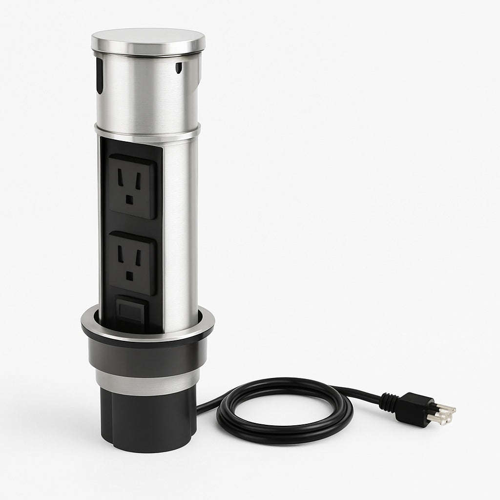 Space Saver Pop Up Outlet, 2 Power Outlets, 2 USB Ports 2.4 Amp, Overload Protection, Splash Resistant EM PU 200E