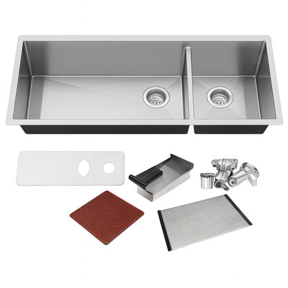 All-in-One Series Undermount Stainless Steel 48 in. Double Bowl Kitchen Sink in Brushed Finish with Accessories