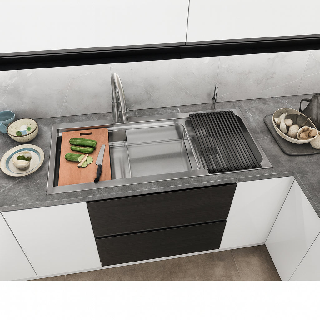 All-in-One Series Undermount Stainless Steel 48 in. Double Bowl Kitchen Sink in Brushed Finish with Accessories