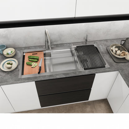 All-in-One Series Undermount Stainless Steel 48 in. Double Bowl Kitchen Sink in Brushed Finish with Accessories