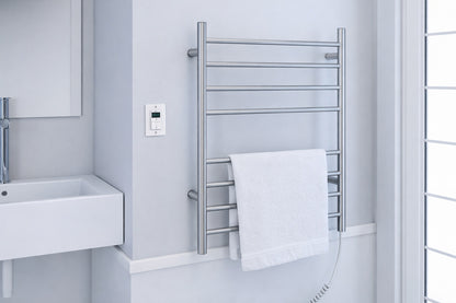 Ancona Prestige OBT 8 Bar Electric Wall Mount Plug In and Hardwire Towel Warmer with On Board Timer in Brushed Stainless Steel