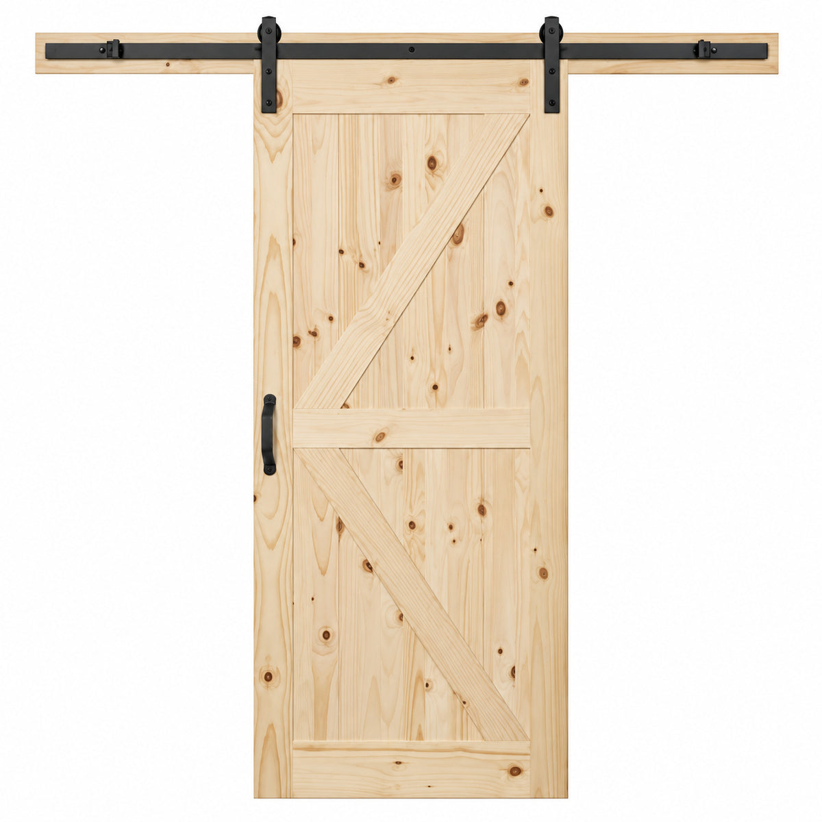 Masonite 36 in x 84 in 1 Panel K Bar Knotty Pine Wood Interior Sliding Barn Door Slab with Hardware Kit