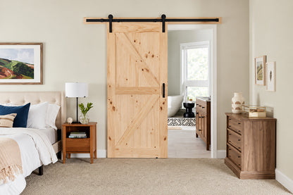 Masonite 36 in x 84 in 1 Panel K Bar Knotty Pine Wood Interior Sliding Barn Door Slab with Hardware Kit