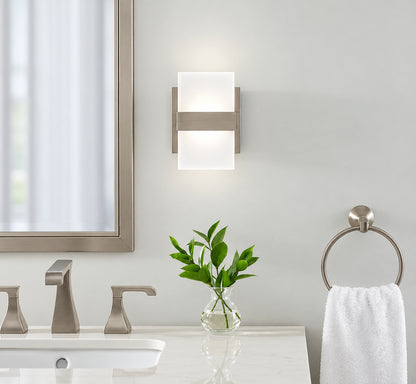 Home Decorators Collection Alberson 5 in Brushed Nickel 2 Light LED Sconce 28616 HBUR